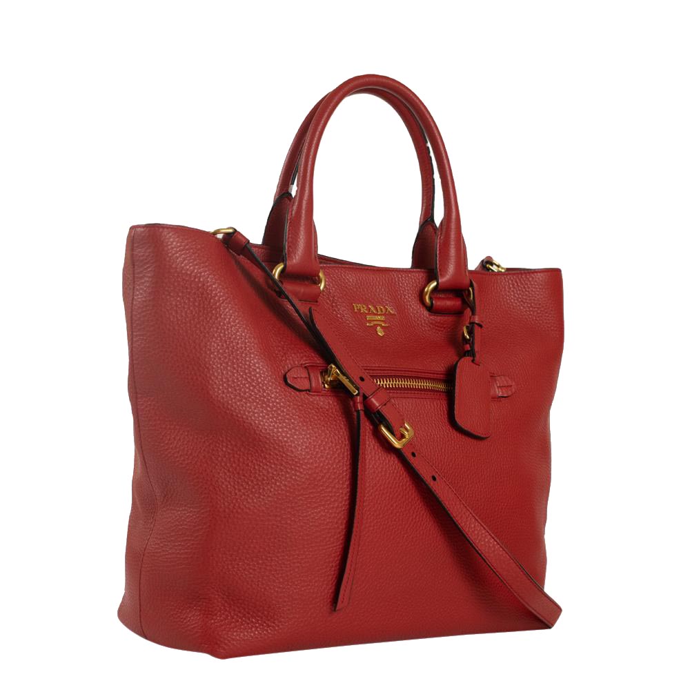

Prada Red Leather Vitello Daino Tote Bag