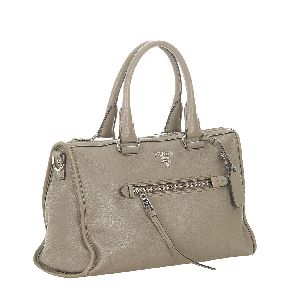 

Prada Grey Leather Vitello Daino Satchel Bag