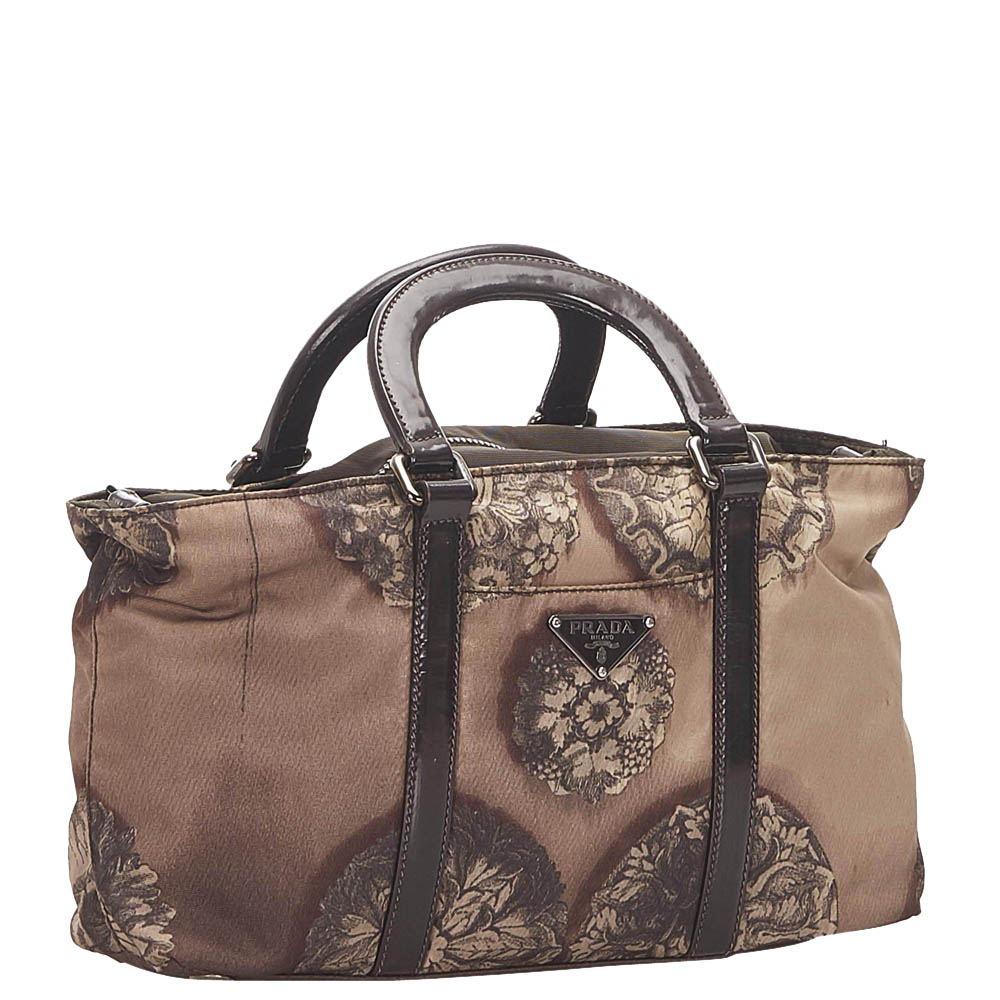 

Prada Brown Fabric Nylon Tessuto Stampato Satchel Bag