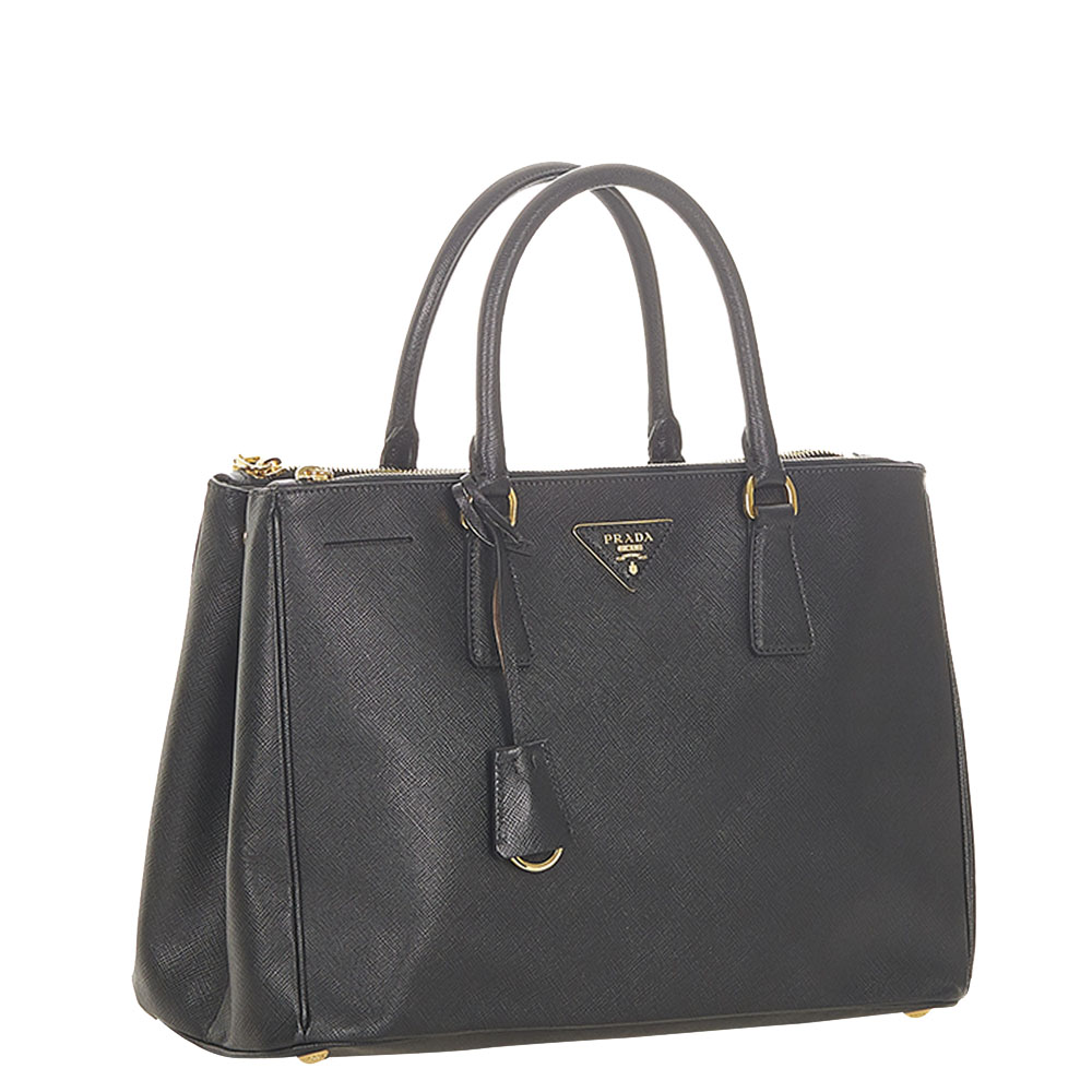 

Prada Black Saffiano Leather Lux Double Zip Galleria Satchel Bag