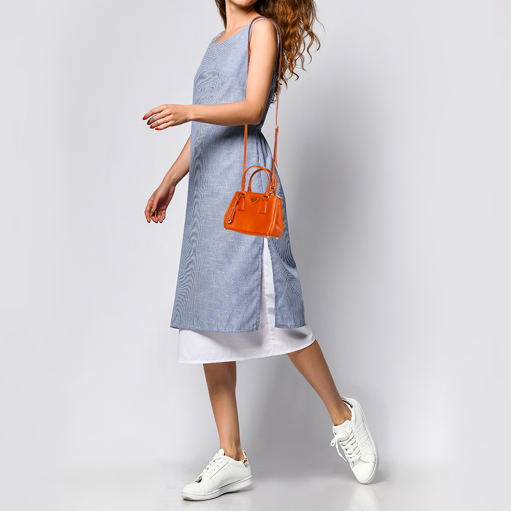 

Prada Orange Saffiano Leather Mini Galleria Crossbody Bag