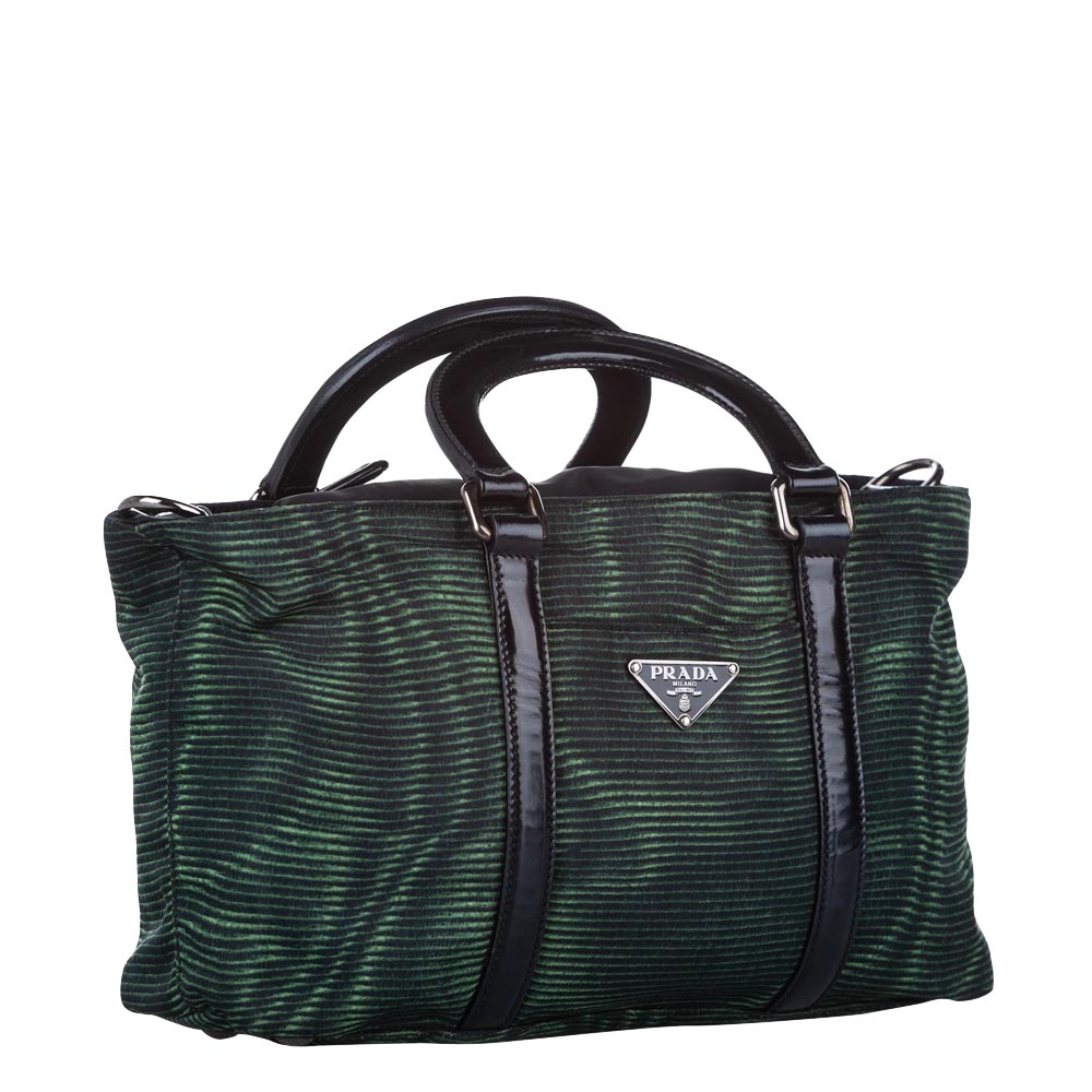 

Prada Green/Black Leather Nylon Tessuto Satchel Bag