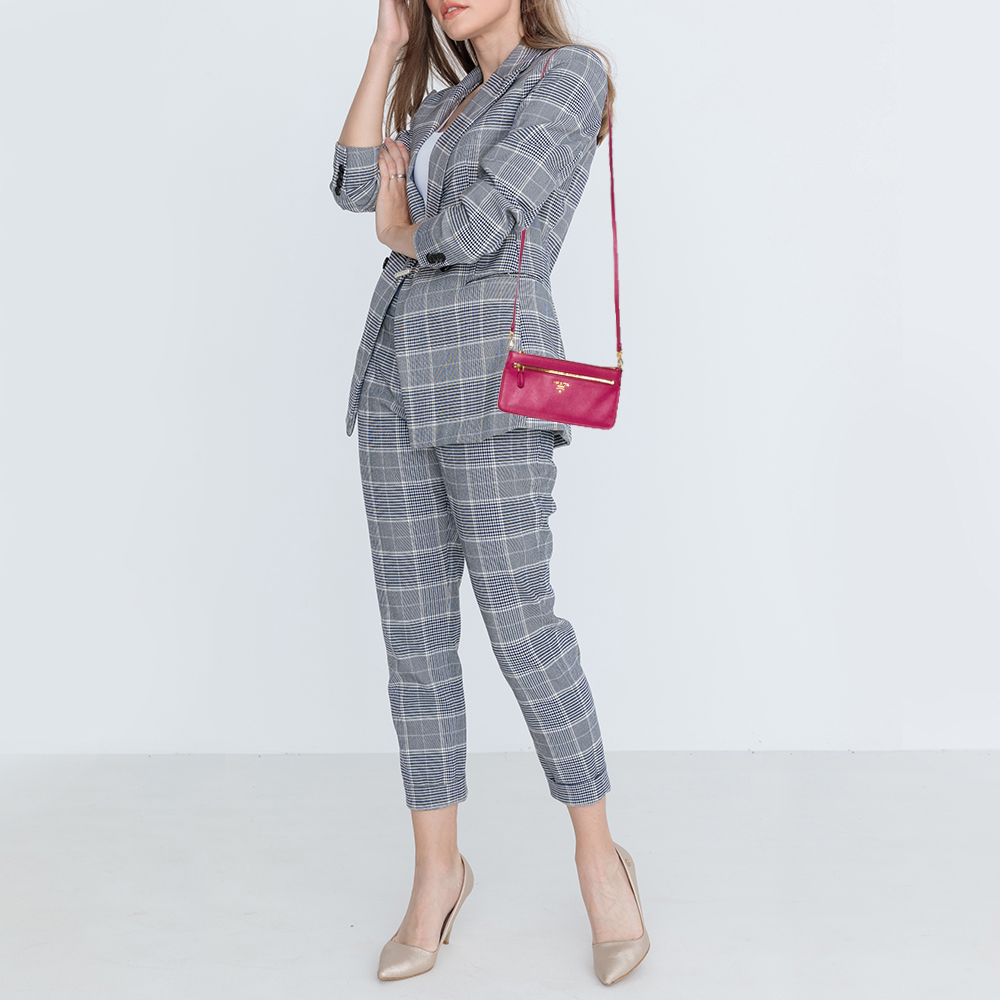 

Prada Pink Saffiano Leather Wallet On Chain