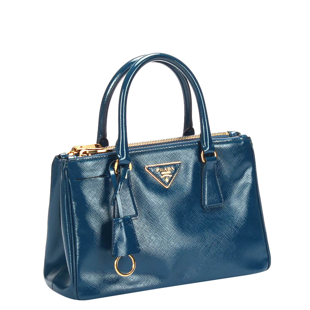 

Prada Blue Saffiano Leather Lux Double Zip Galleria Satchel Bag