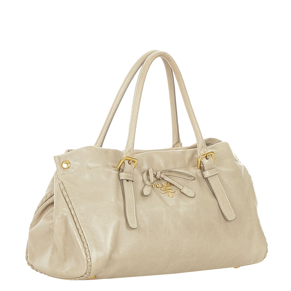 

Prada Beige/Brown Leather Top Handle Bag
