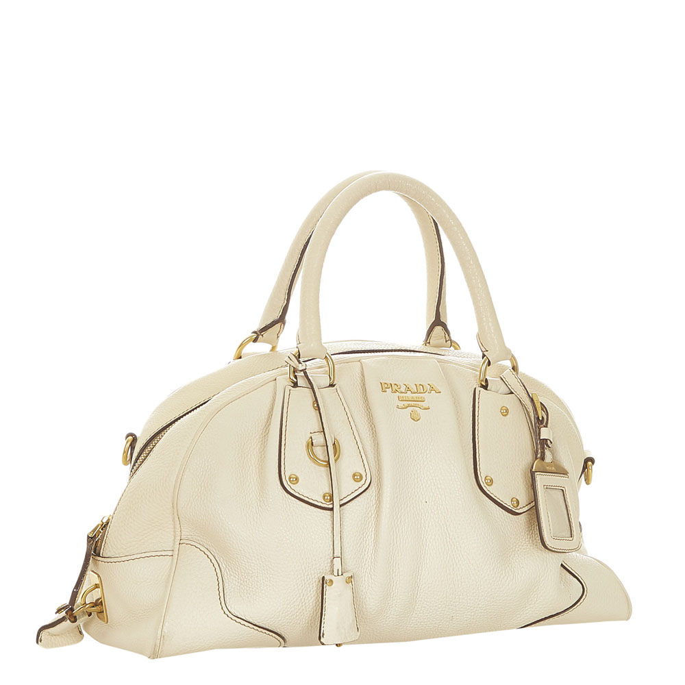 

Prada White Leather Vitello Daino Shoulder Bag