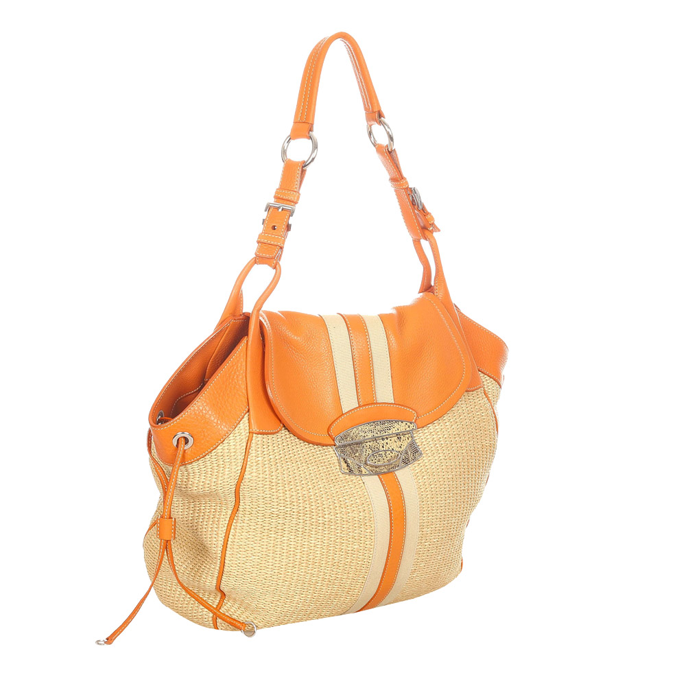 

Prada Orange/Beige Straw Tote Bag