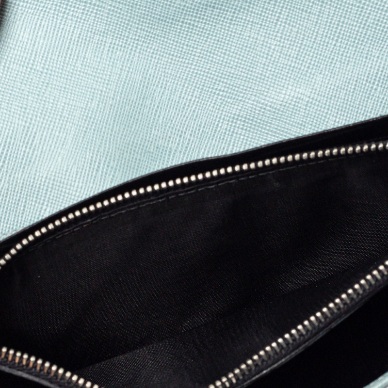 

Prada Light Blue Saffiano Leather Turn Lock Continental Wallet