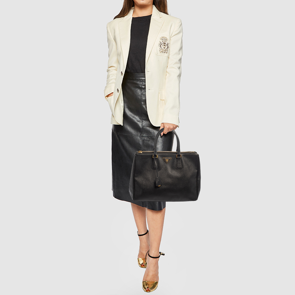

Prada Black Saffiano Lux Leather Large Galleria Double Tip Tote