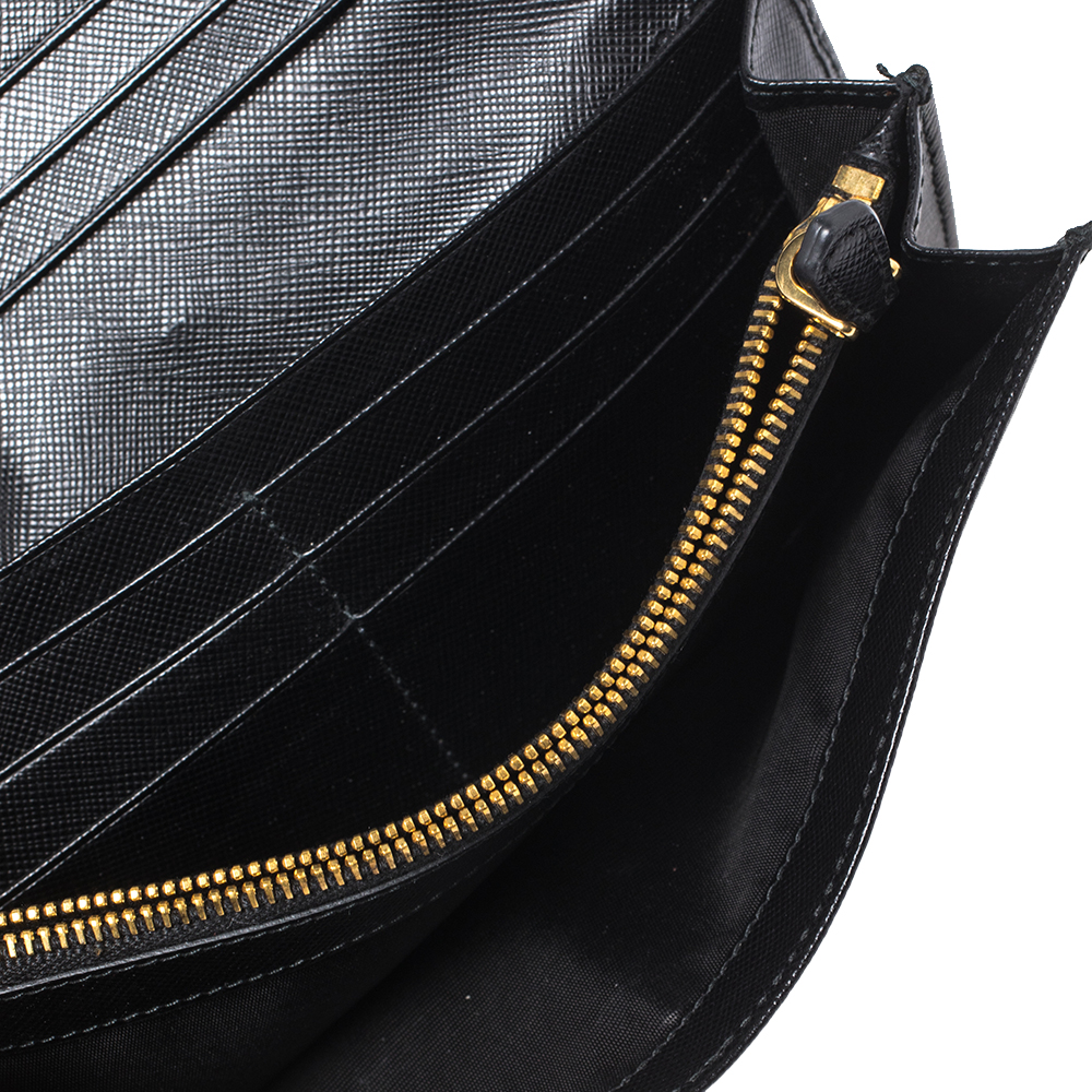 

Prada Black Saffiano Leather Flap Continental Wallet