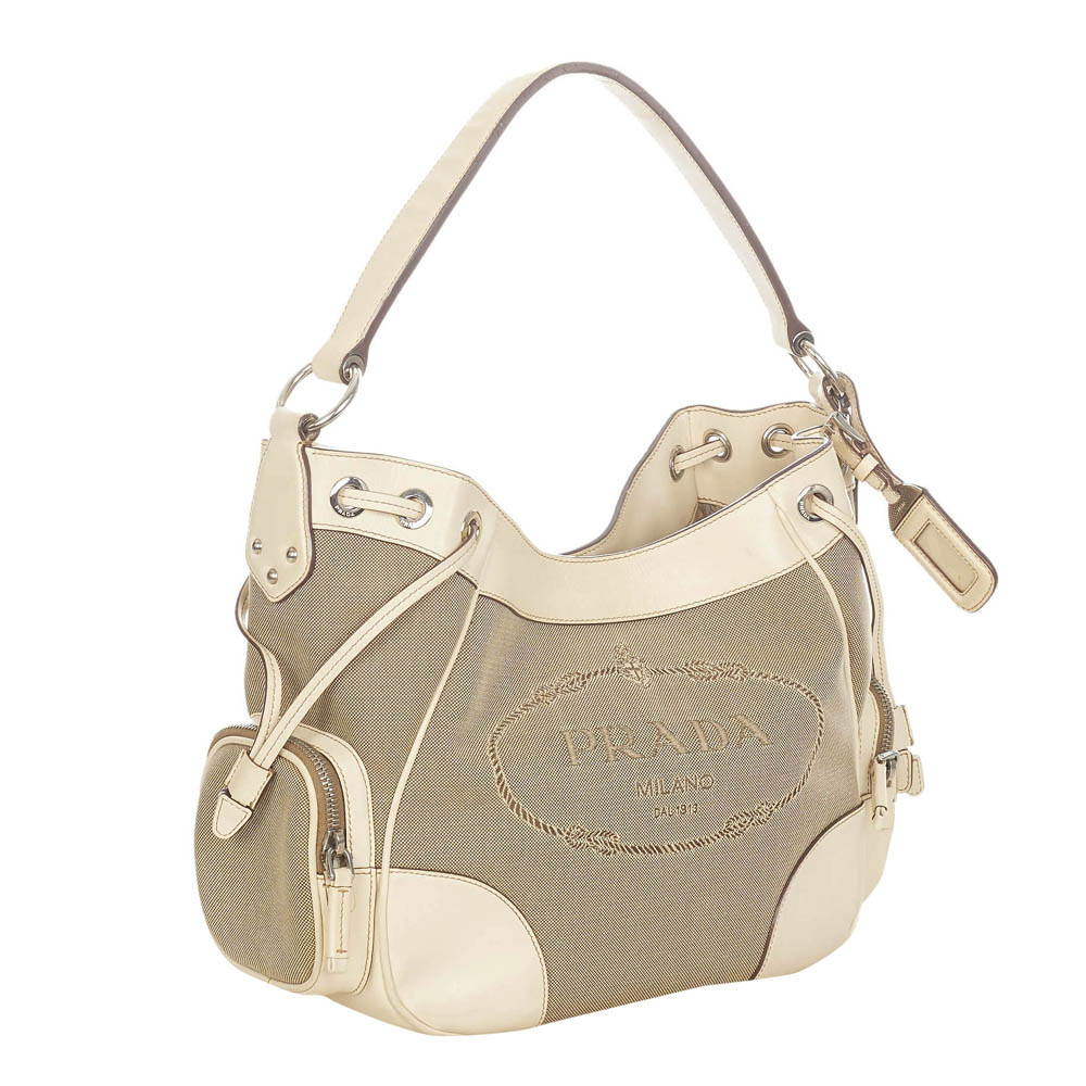 

Prada Brown/White Canvas Canapa Logo Crossbody Bag
