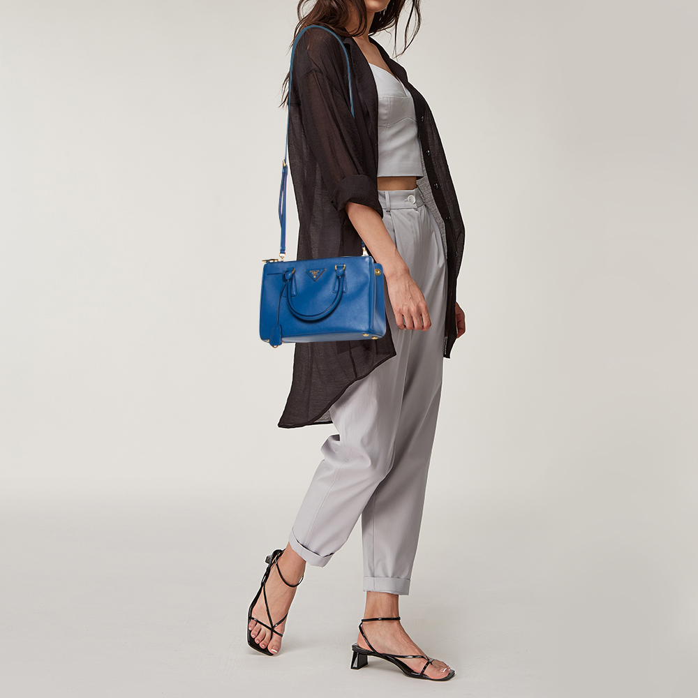 

Prada Blue Saffiano Lux Leather Mini Galleria Double Zip Tote
