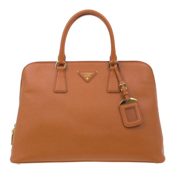 Pre Owned Prada Orange Saffiano Small Double-Handle Trapezoid Tote