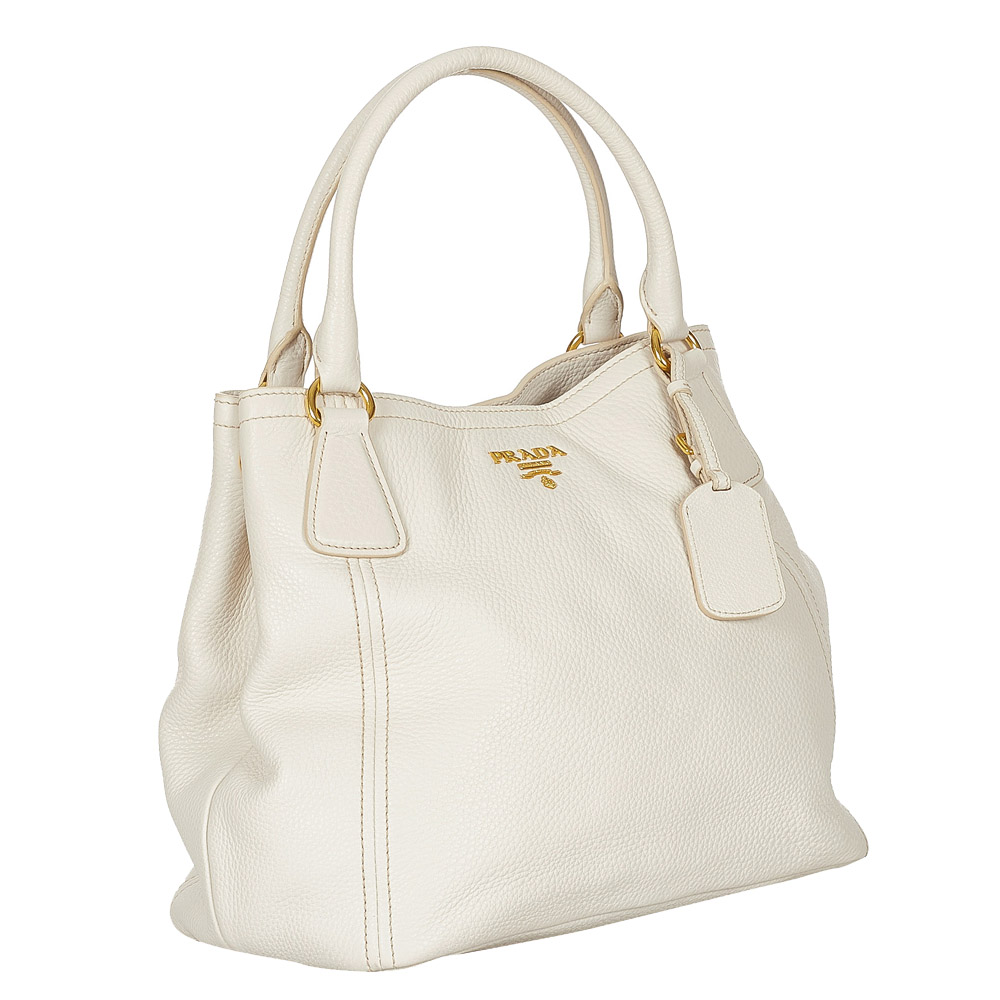 

Prada White Leather Vitello Daino Satchel Bag