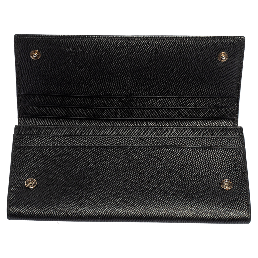 

Prada Black Saffiano Leather Flap Continental Wallet