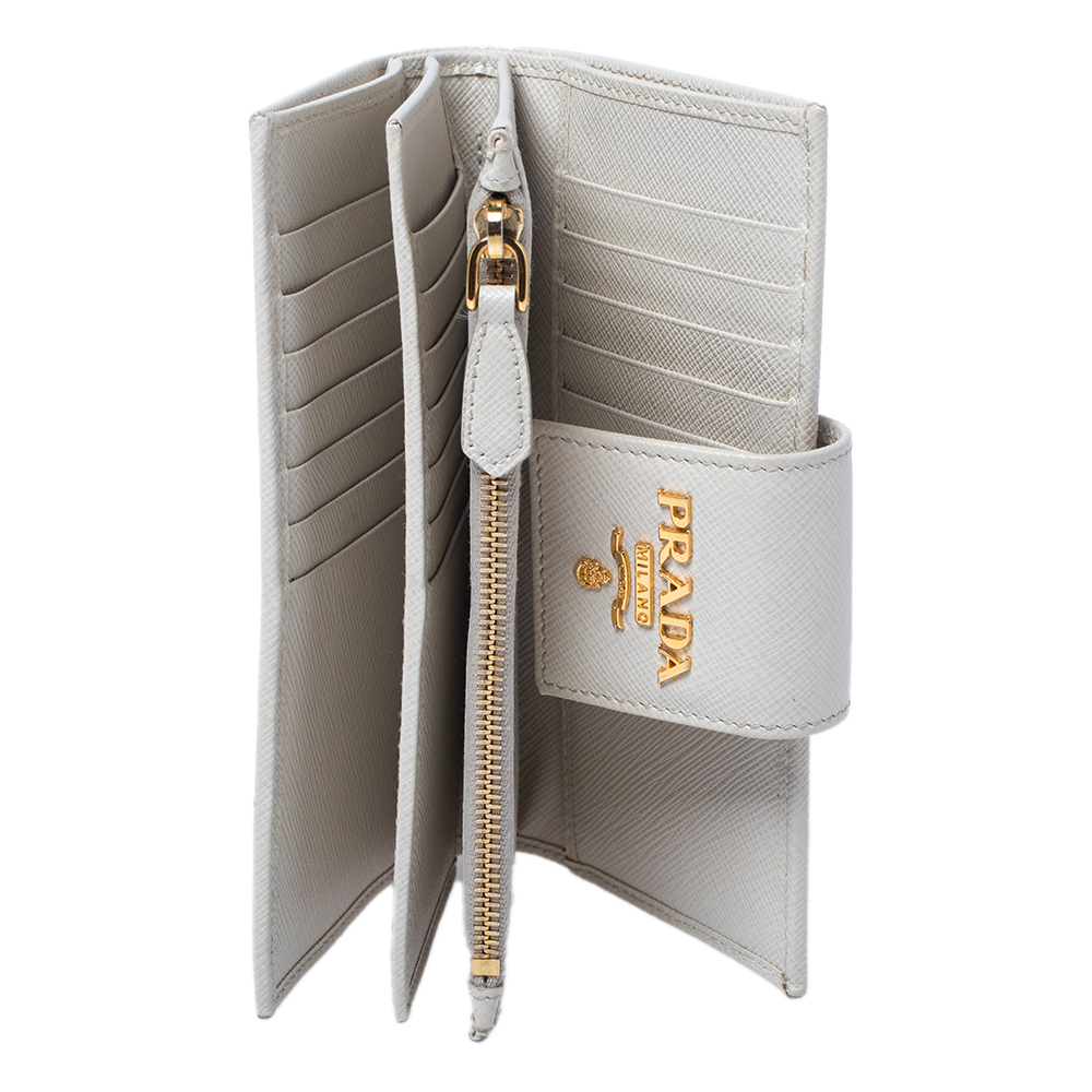 

Prada White Saffiano Leather Continental Wallet