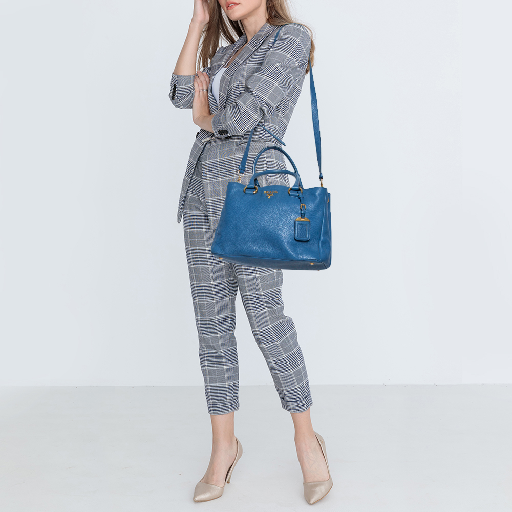 

Prada Blue Leather Daino Leather Tote