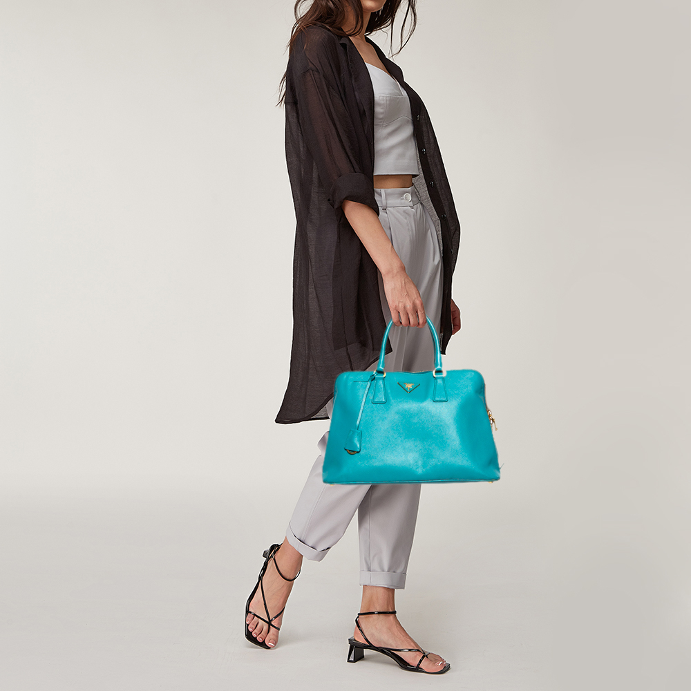 

Prada Aqua Blue Saffiano Leather Large Promenade Satchel