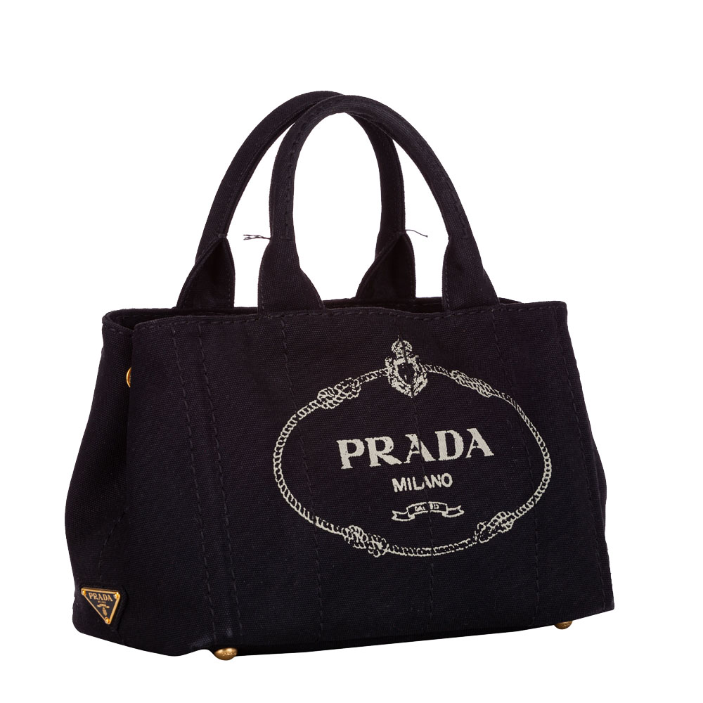 

Prada Black Canvas Canapa Logo Tote Bag