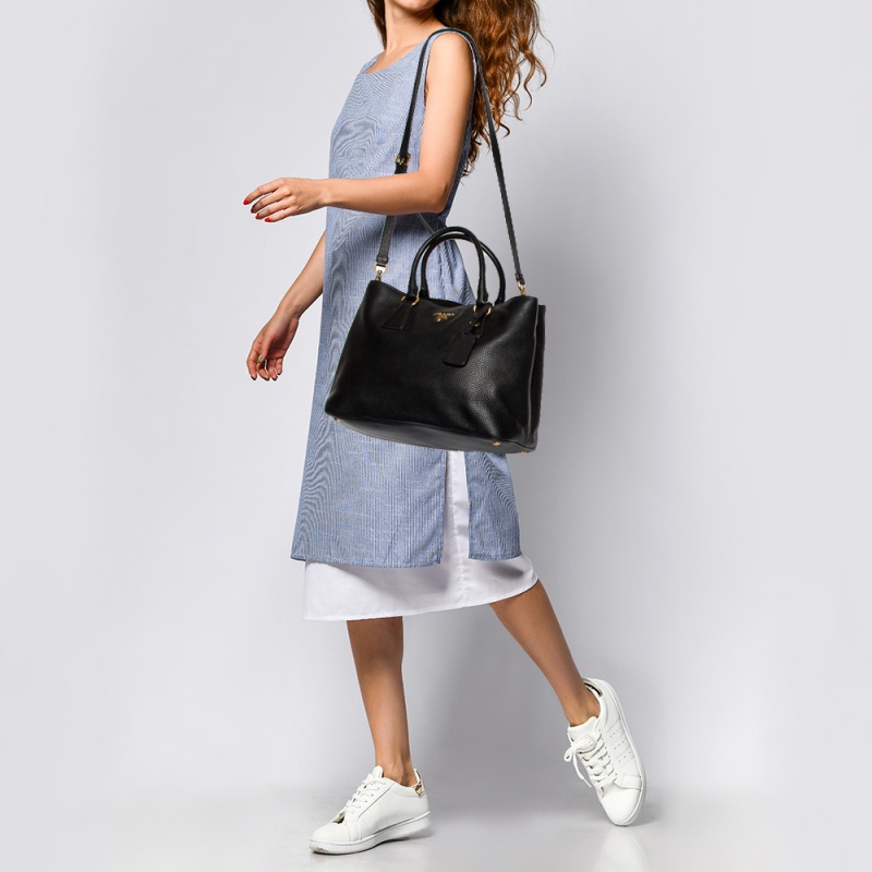 

Prada Black Vitello Daino Leather Tote
