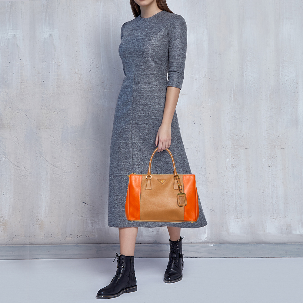 

Prada Orange/Beige Saffiano Lux Leather Medium Galleria Tote