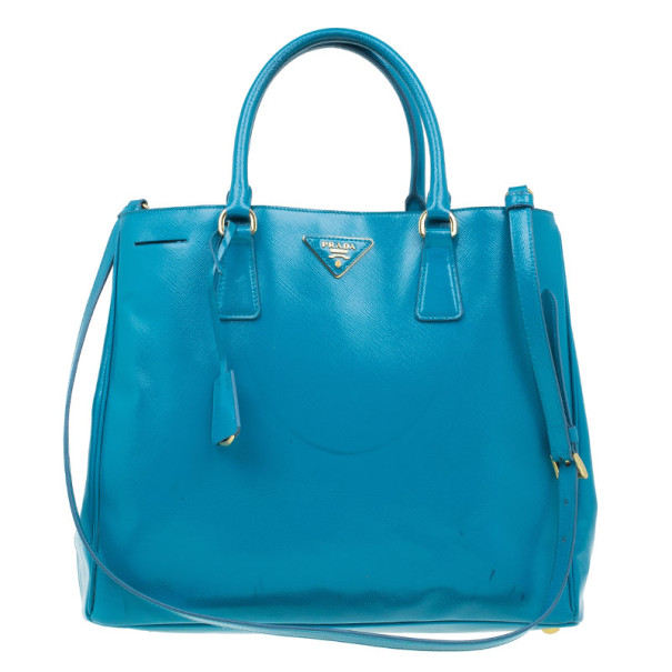 Pre Owned Prada Turquoise Patent Shopping Tote