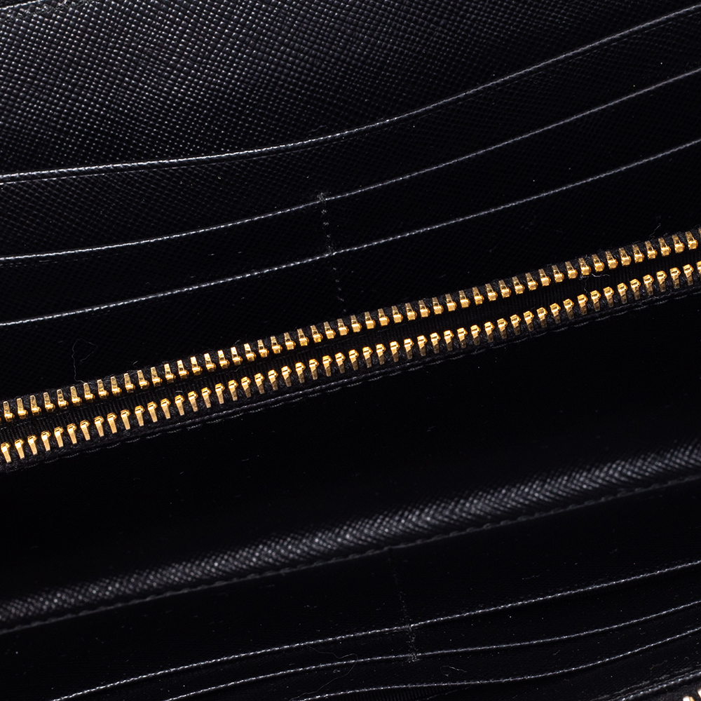 

Prada Black Saffiano Lux Leather Bow Zip Around Wallet