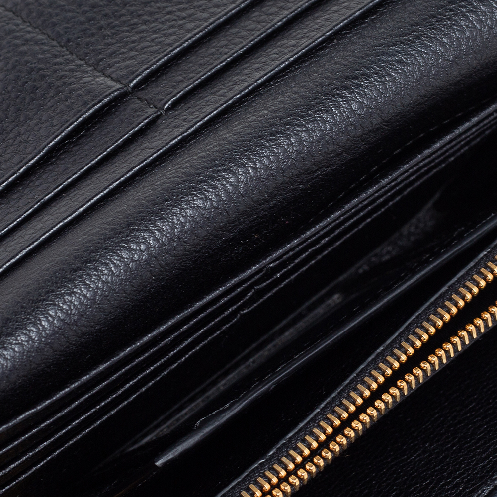 

Prada Black Vitello Phenix Leather Flap Continental Wallet