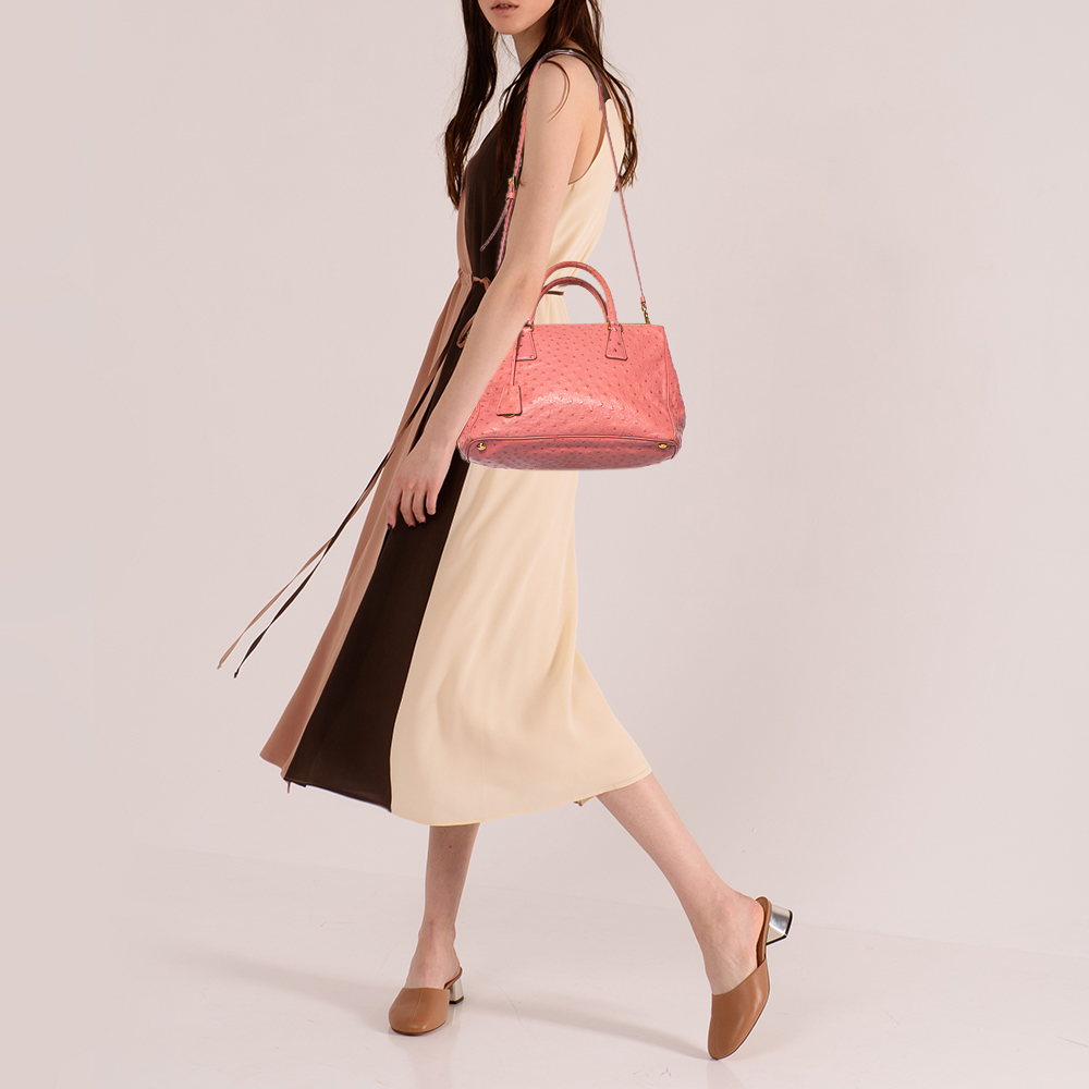 

Prada Pink Ostrich Small Galleria Tote