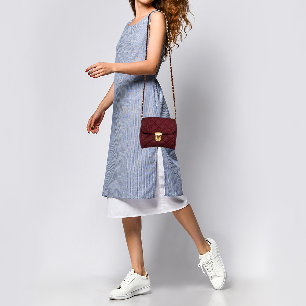 

Prada Burgundy Quilted Nylon Pushlock Crossbody Bag