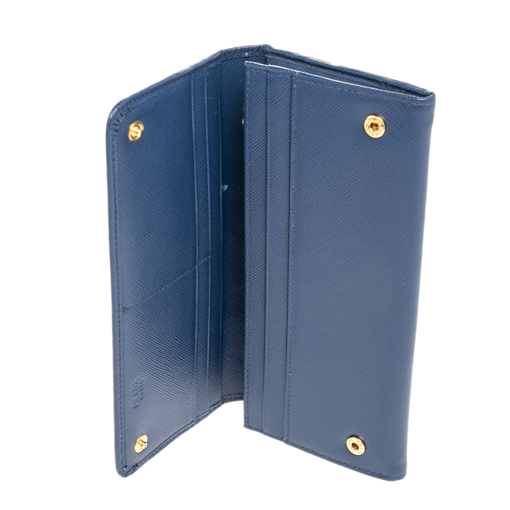 

Prada Blue Saffiano Leather Flap Continental Wallet