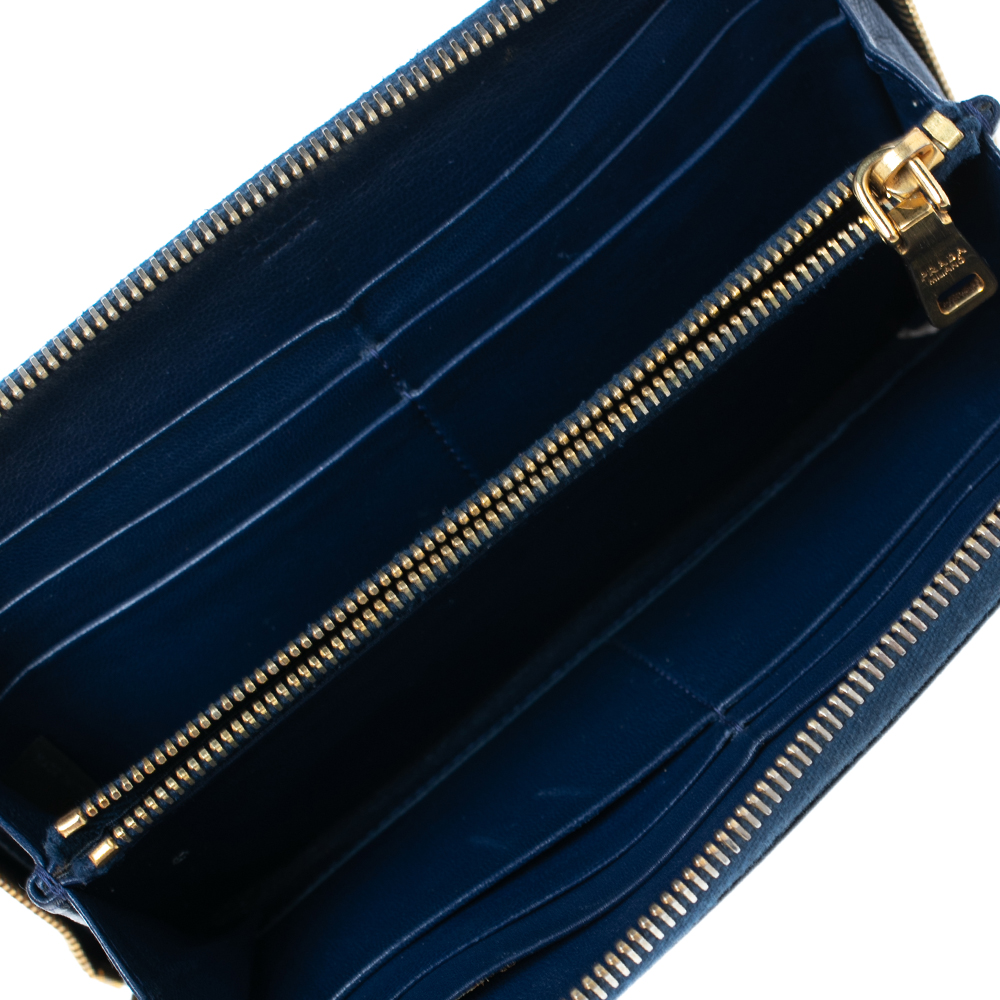 

Prada Navy Blue Saffiano Patent Leather Zip Around Wallet