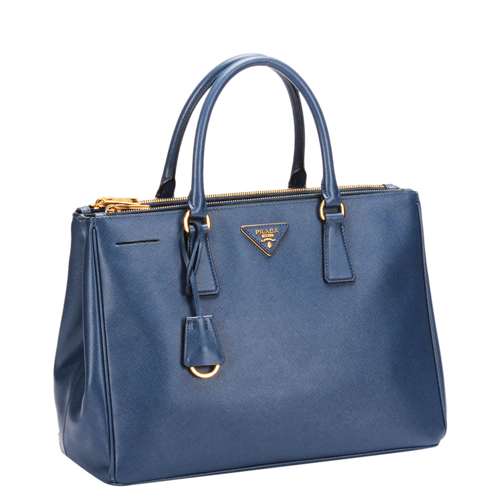 

Prada Blue Calf Leather Double Zip Tote Bag