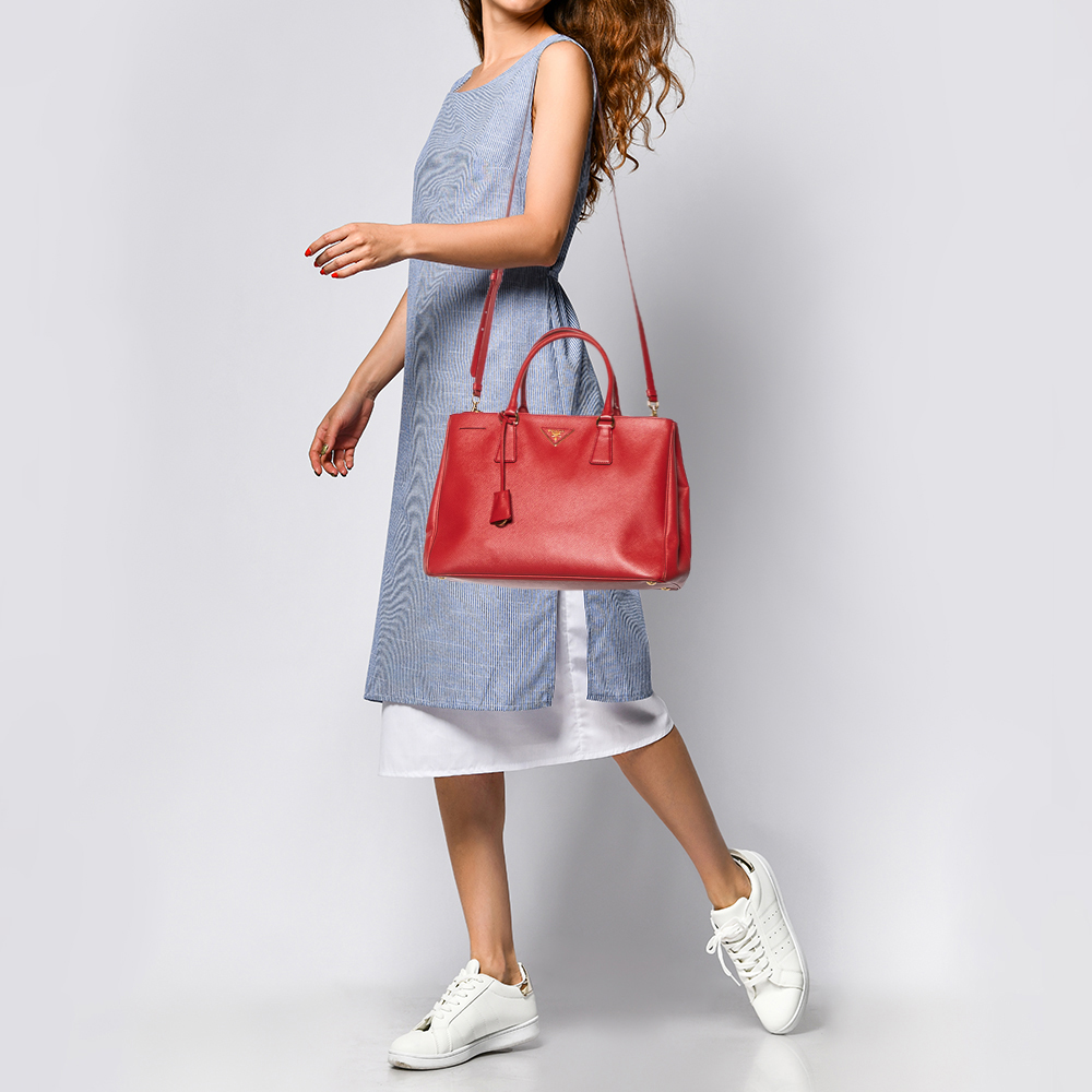 

Prada Red Saffiano Lux Leather Large Double Zip Tote