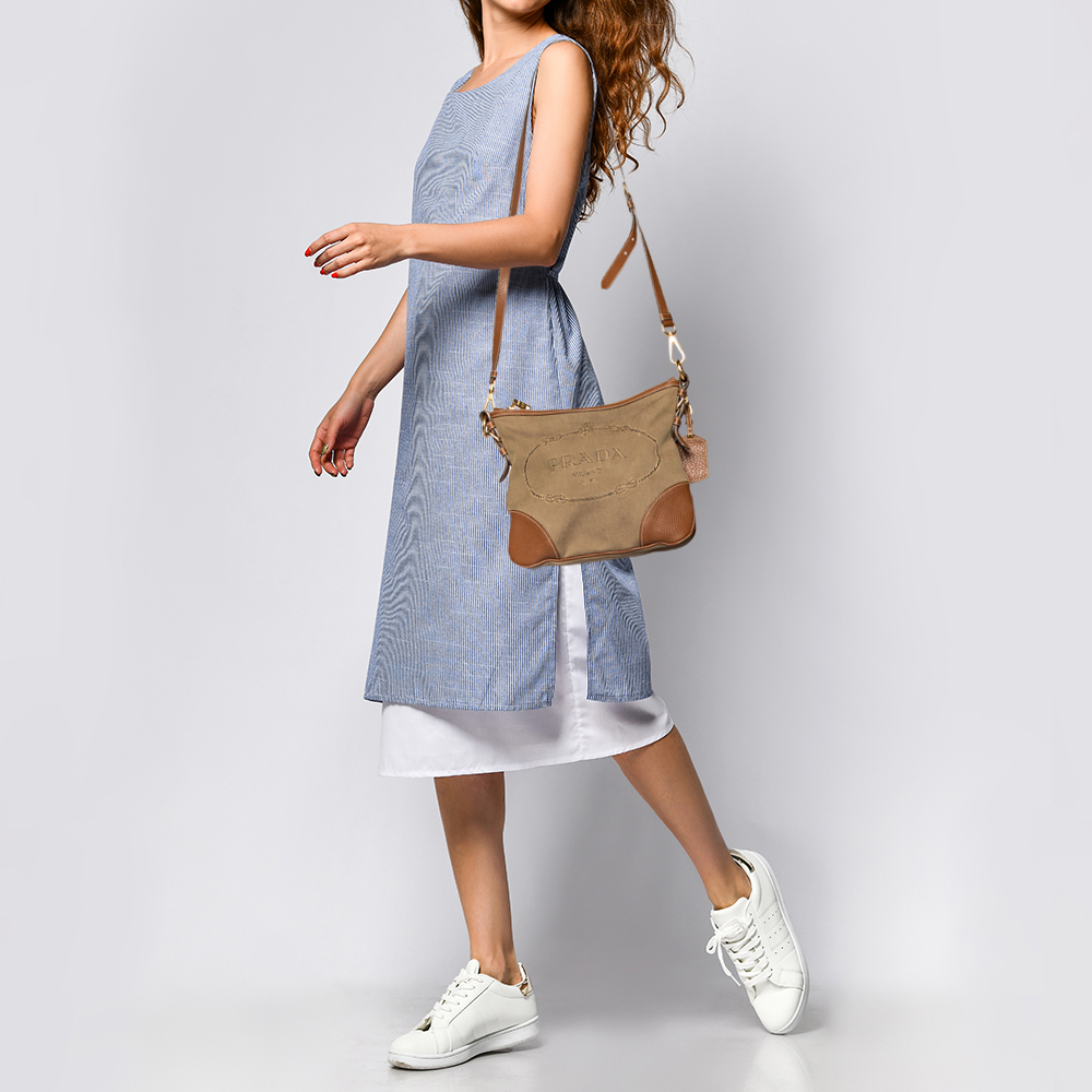 

Prada Brown Canvas And Leather Canapa Logo Shoulder Bag