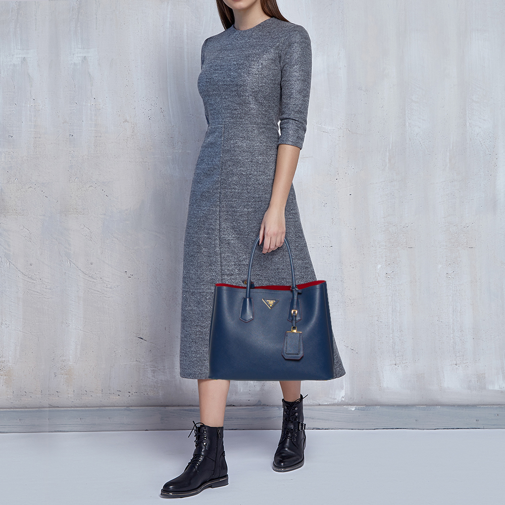 

Prada Navy Blue Saffiano Cuir Leather Large Double Handle Tote