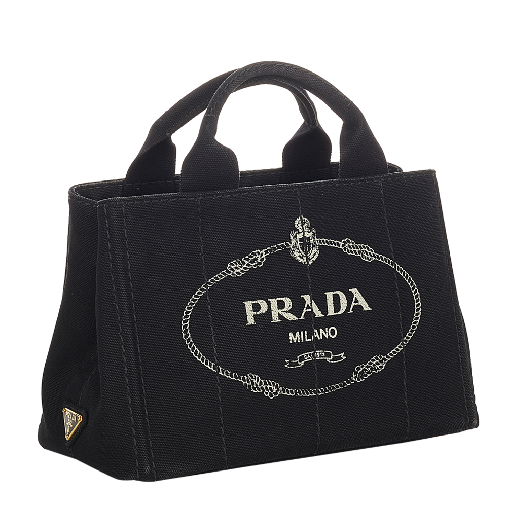 

Prada Black Canvas Canapa Logo Tote Bag