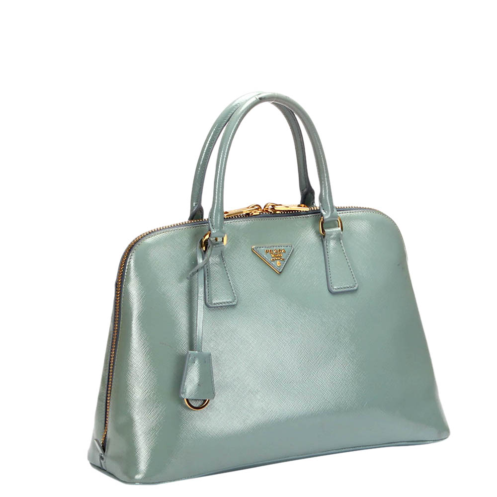 

Prada Green Saffiano Leather Vernice Tote Bag
