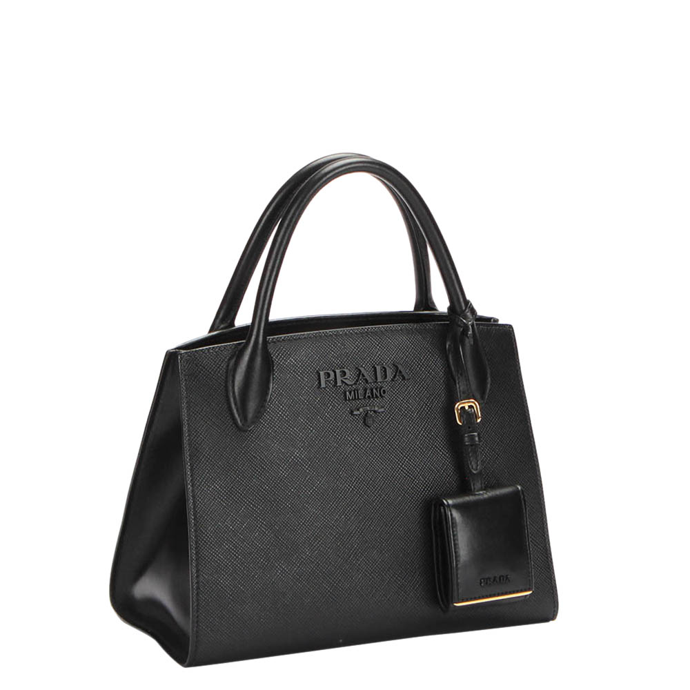 

Prada Black Leather Monochrome Tote Bag