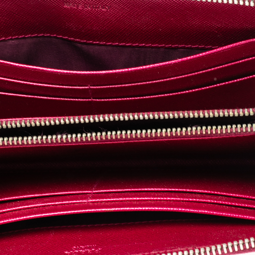 

Prada Metallic Pink Saffiano Lux Leather Zip Around Continental Wallet