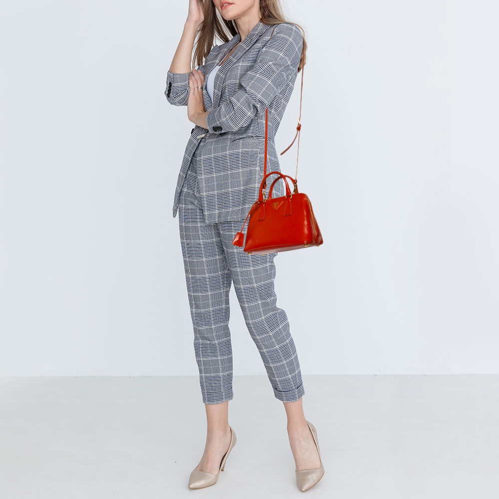 

Prada Orange Saffiano Vernic Leather Small Promenade Satchel