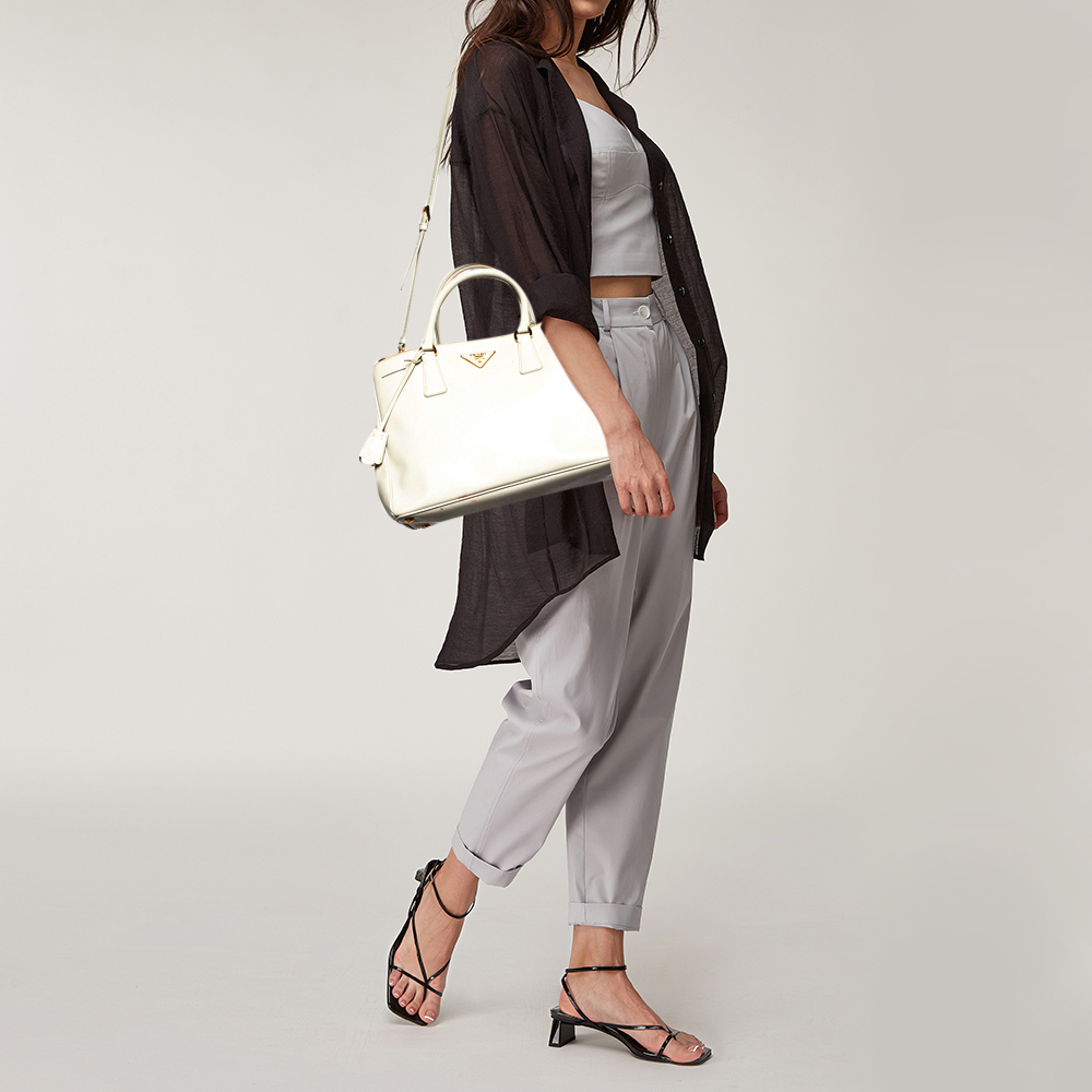 

Prada Off White Saffiano Leather Medium Double Zip Tote