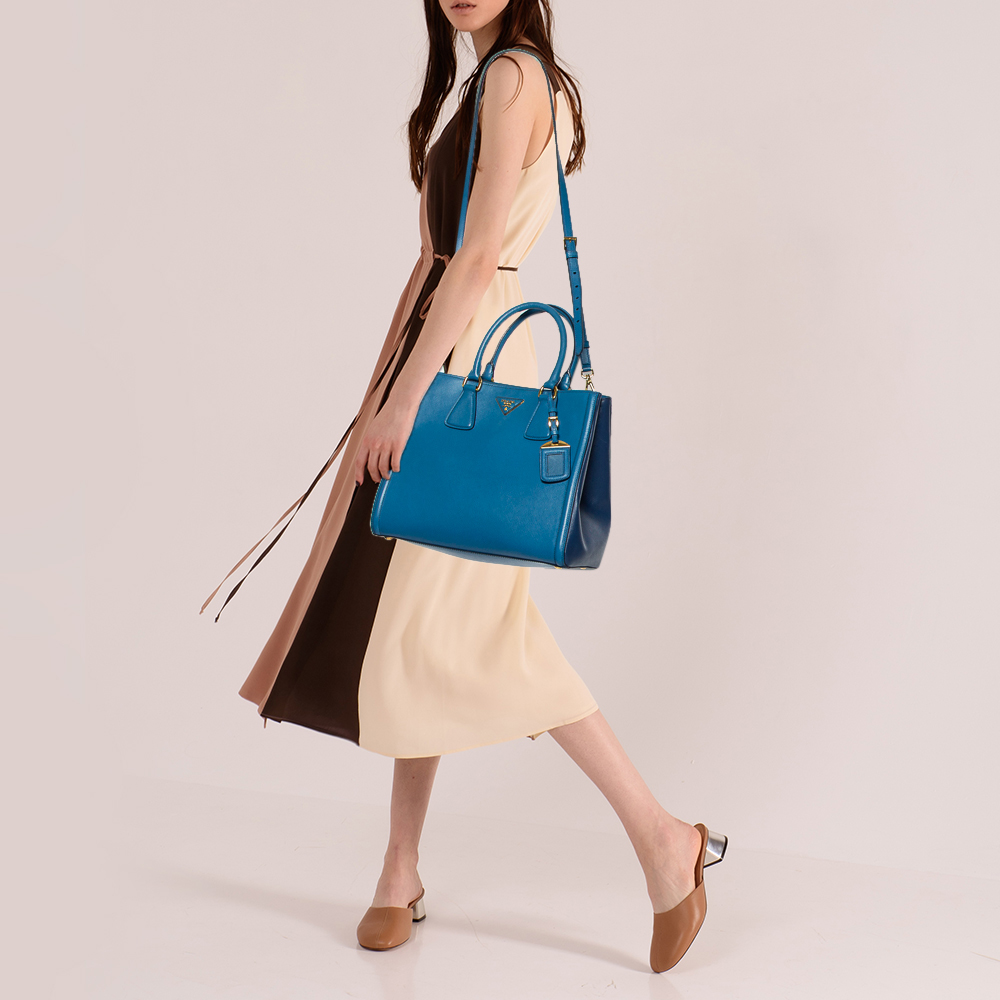 

Prada Two Tone Blue Saffiano Leather Double Handle Tote