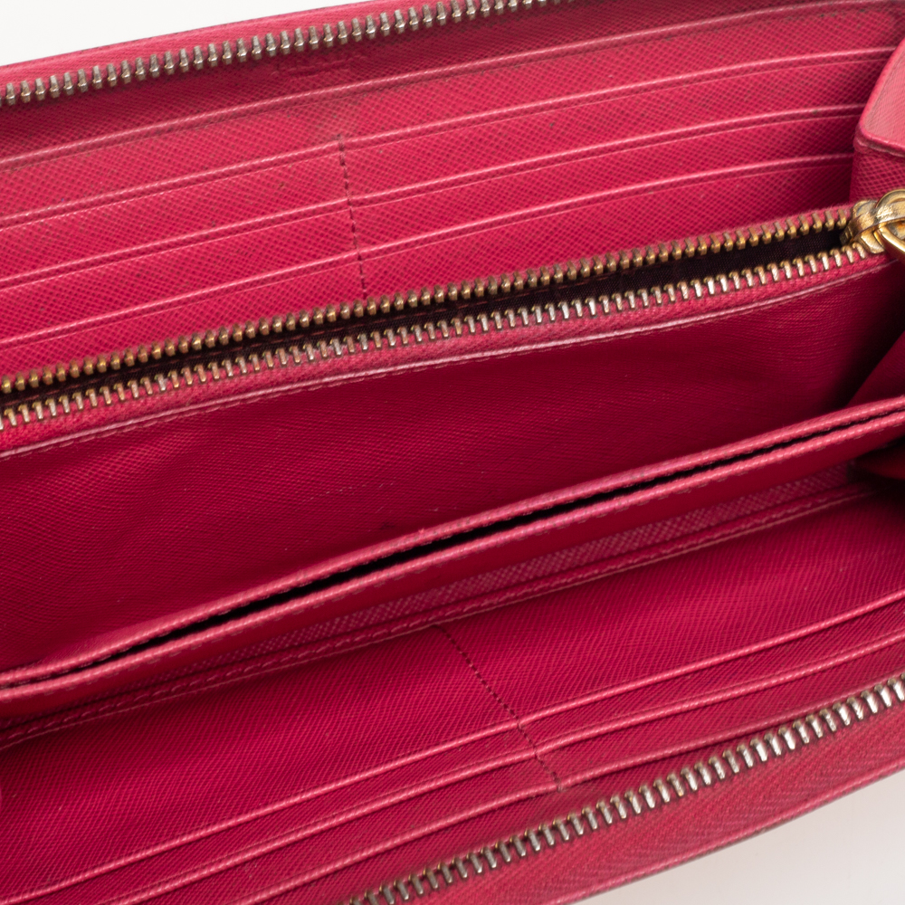 

Prada Dark Pink Saffiano Lux Leather Zip Around Continental Wallet