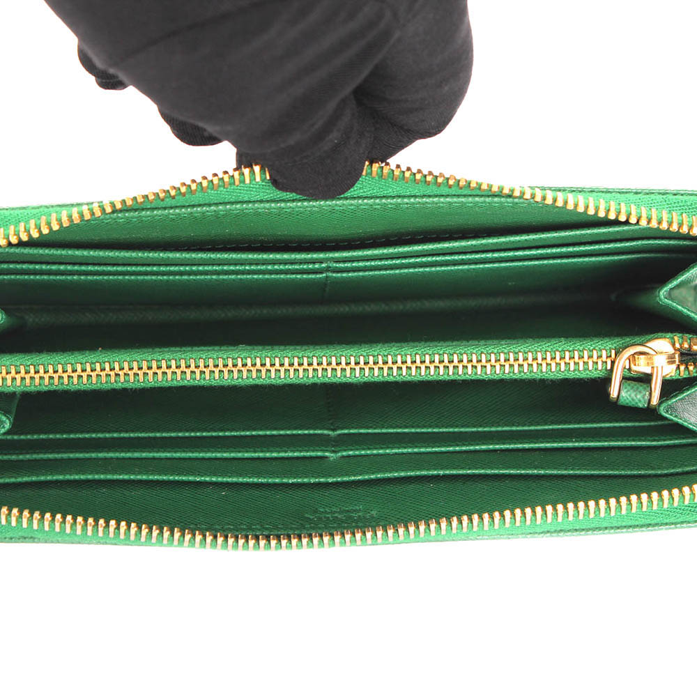 

Prada Green Saffaino Leather Zip Around Wallet