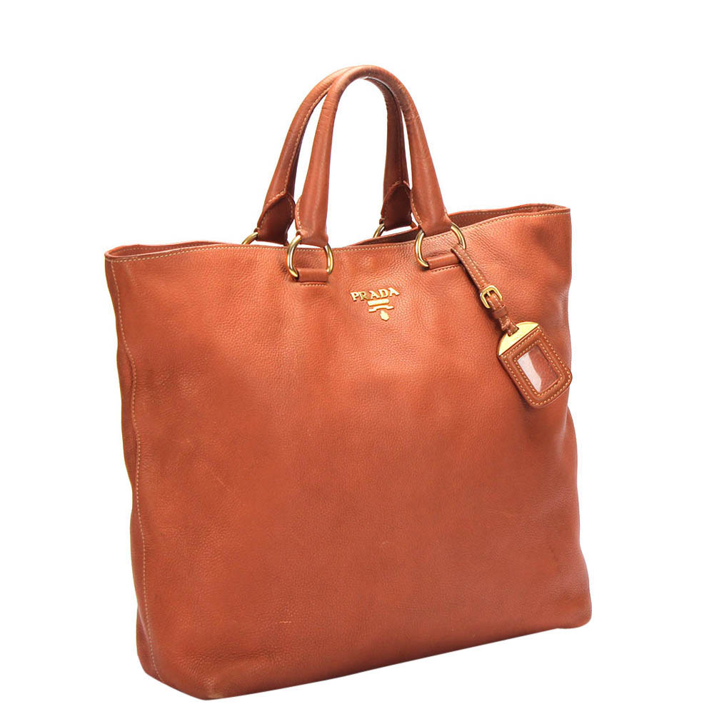 

Prada Orange Leather Tote Bag
