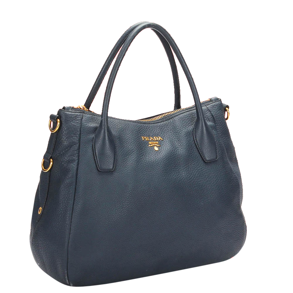 

Prada Blue Leather Vitello Daino Shoulder Bag