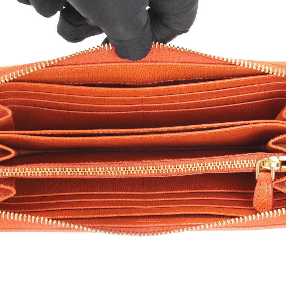 

Prada Orange Saffaino Leather Zip Around Wallet