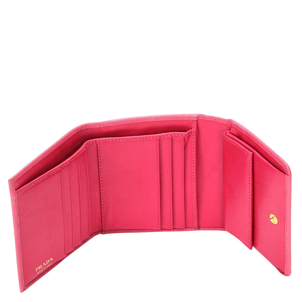 

Prada Pink Saffiano Calfskin Leather Trifold Wallet
