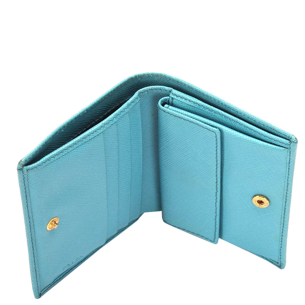 

Prada Blue Saffaino Leather Vitello Move Trifold Wallet